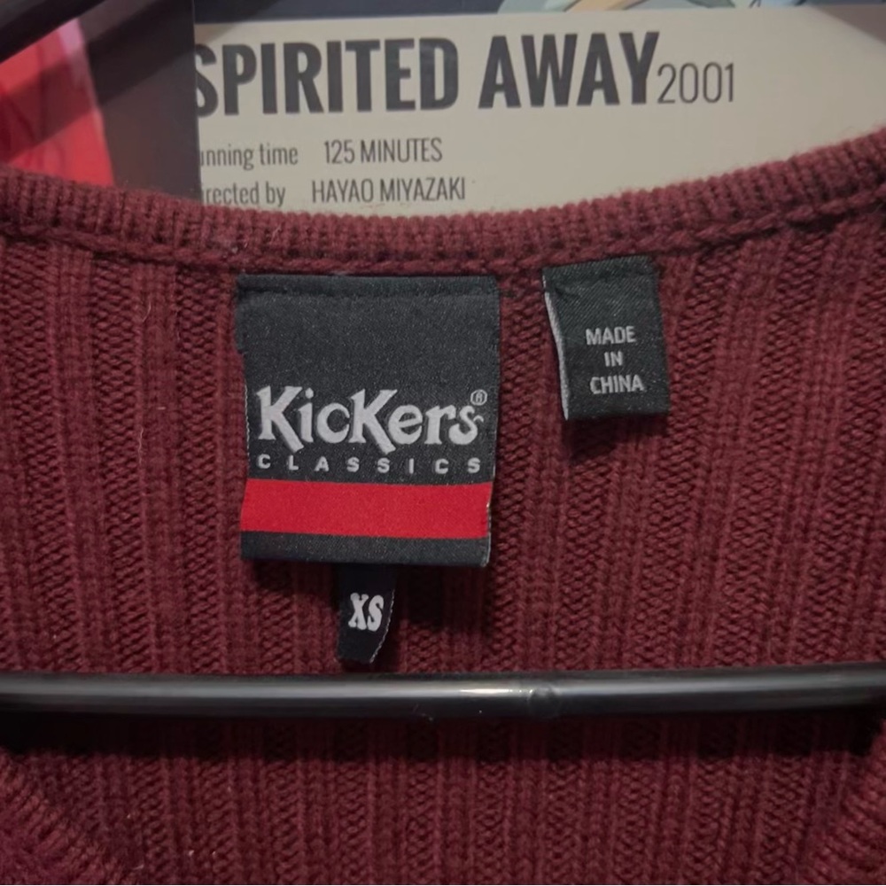 Kickers Ribbed Cropped Zip Cardigan in Burgundy with Red Accent - Picture 3 of 9